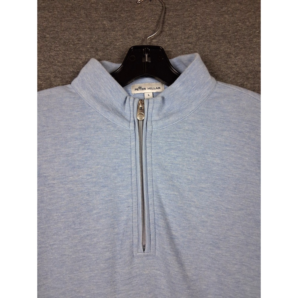 Peter Millar Mens Sweater L Blue 1/4 Zip Crown Crafted Preppy Quiet Luxury Golf